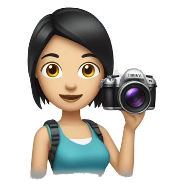 emoji of a brunette woman with straight black hair holding a photo camera sticker
