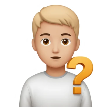 young character standing with a small help icon or question mark above their shoulder sticker