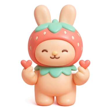 strawberry bunny making finger hearts, vinyl figure style sticker
