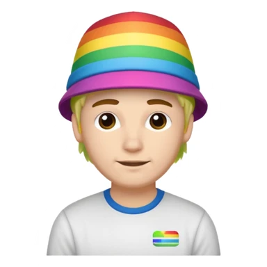 White guy wearing audi shirt and rainbow hat sticker