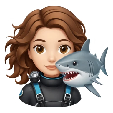 A scuba (brown wavy hair) girl and a shark sticker