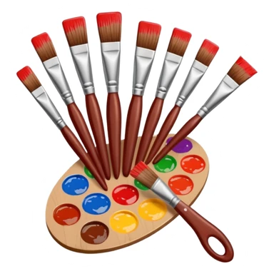 STICKER PINCEAUX ROUGE ET BRUN AVEC PALETTE DE PEINTURE ET TACHE DE PEINTURE sticker