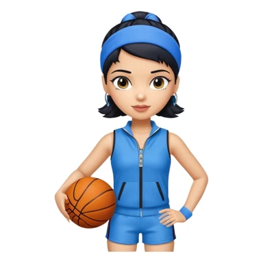 generate a pretty bratz that looks like Kajol Devgn\ bollywood actress
 Wearing a blue zipper with short blackhair and a blue hairband. Carrying a basketball sticker