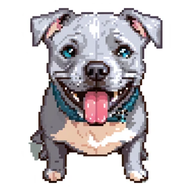 round circle puppy head only, full grey bleu staffy, big open mouth, big tongue out, stupid expression sticker