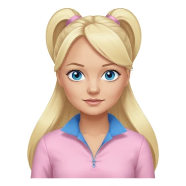 Emma Bunton with long blonde ponytail hair, blue eyes, light pink outfit sticker