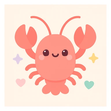 a lobster, kawaii style, cute, colorful, charming sticker