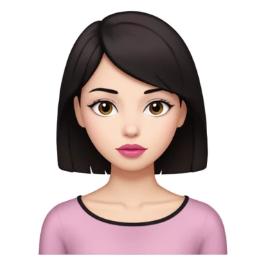 my hair is dark brown almost black, reaching my shoulder. the haircut is wolfcut, pretty lasher hut not thick. slightly pink lips. sticker