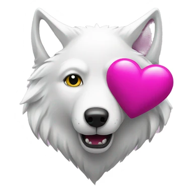 white wolf holding magenta heart sticker