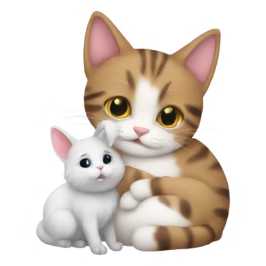 Cat cuddling a bunny  sticker