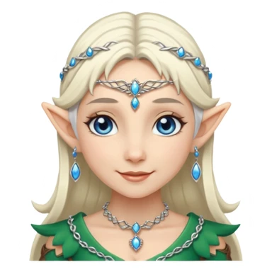 elf princess with pointy ears, white skin, silverblond hair with jewellery, blue eyes, gentle smile sticker