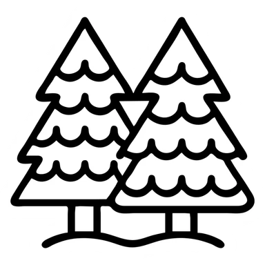 logo illustration of evergreen trees in folk art style, dark neutral forest color tones, with outlines, suitable for favicon sticker