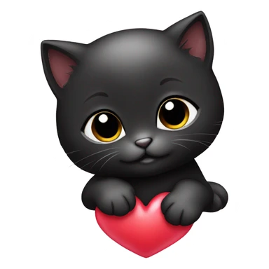 Cute baby black kitten holdig heart sticker