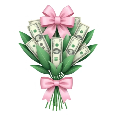 Money bouquet with a light pink bow on it sticker