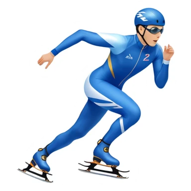An icon showing a speed skater gliding on a professional oval ice track, captured in mid-motion with aerodynamic posture and sleek skates. The background features snowy mountains, flags, and a clear blue sky. Transparent background reflects the speed and elegance of the sport. sticker