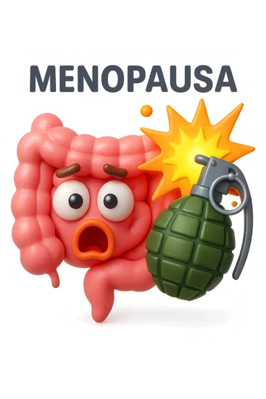 EMOJI STILE IPHONE 3D DI INTESTINO 3D CON ESPRESSIONE SCIOCCATA IN VOLTO MENTRE ACCANTO A LUI SCOPPIA UNA GRANATA 3D CON LA SCRITTA "MENOPAUSA" SOPRA, FAGLI ANCHE LA PARTE BIANCA DEGLI OCCHI, NON SOLO LA PUPILLA sticker