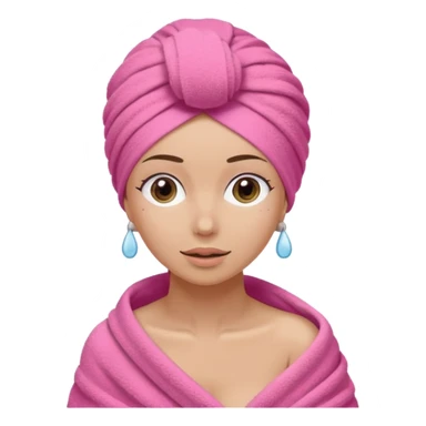 Lady with a pink turbant towel in her hair and a towel in her body coming out of the shower sticker
