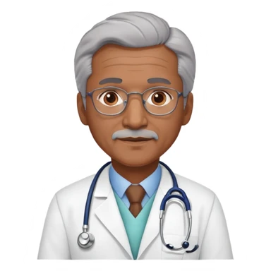 mature 60 year old male doctor with stethoscope, gray hair, medium-dark skin tone, cinnamon skin tone, professional sticker