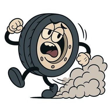 car tire doing a burnout, smoke coming from the tire, dynamic motion, cartoon style sticker