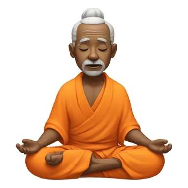 an old yogi with a peaceful and meditative expression. The character should be wearing an orange robe, symbolizing traditional yogic attire. The yogi can be sitting in a lotus position sticker
