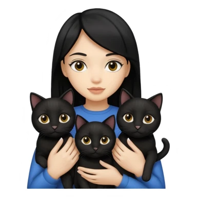 2 light skin tone girls with black straight hair holding 3 black cats sticker