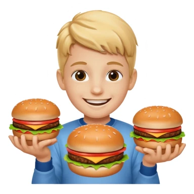 kid with hamburgers sticker