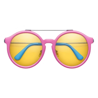 pink sunglasses with different lens, one len blue and the other len yellow sticker