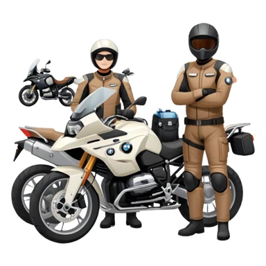 BMW motorcycles parked at a rest stop with riders taking a break sticker