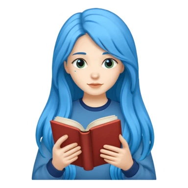long blue haired women with book sticker