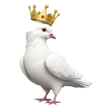 white Pigeon wearing a crown and a crown sticker