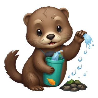 an otter picking up trash sticker