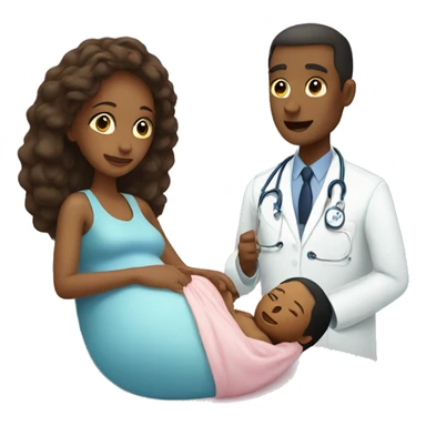 a woman gives birth and doctors stand nearby sticker