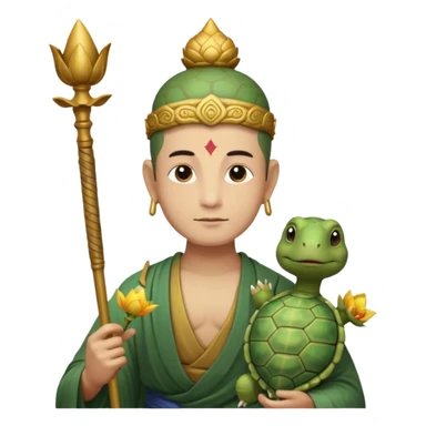 man with turtle head, scepter, buddhism, lotus sticker