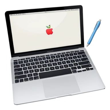 top view of a MacBook and a notebook with a pen nearby sticker