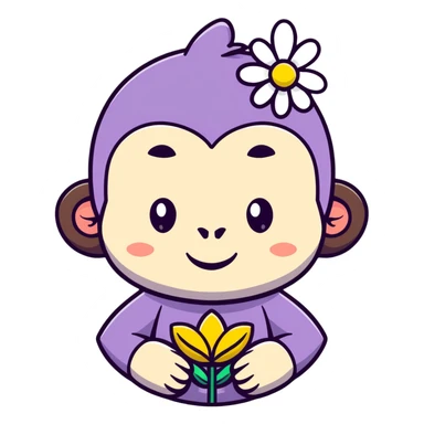 cute girl ape face with flower sticker