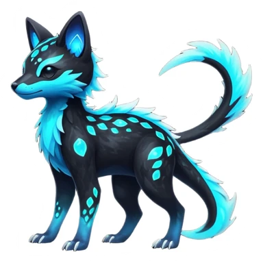 Rare realistic black nebulae shiny sparkly dark-neon glowing bioluminescent edgy badass epic pretty beautiful handsome gorgeous aesthetic colorful vibrant Vernid-Trico-species-Fakemon-creature by LiLaiRa, 4 legs, 1 tail, random markings, (full body) sticker