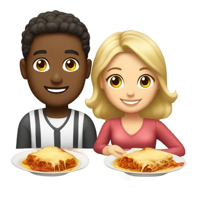 Light skin, man, light skin woman having lasagna sticker