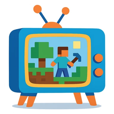 blue television with Minecraft gameplay visible, modern and colorful sticker