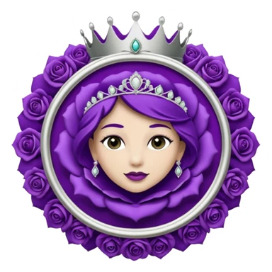 Purple rose flower, silver circle plaque, silver tiara sticker