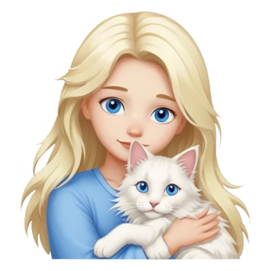 blonde girl blue eyes hugging a white Maine Coon sticker