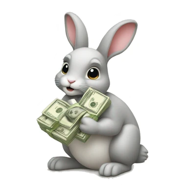 a rabbit holding a lot of money sticker