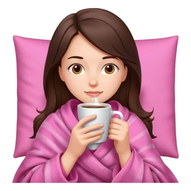 Brunette girl in pink blanket drinking coffee sticker