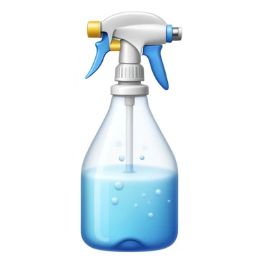 An emoji of a spray bottle actively spraying mist. A fine mist of tiny particles is visible in the air as the nozzle releases the spray. Can resemble a perfume, cologne, or cleaning product. Transparent bottle with a trigger or press nozzle, slightly tilted while spraying sticker