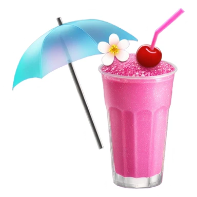 Hot pink smoothie with glitter, cherry blossom, and straw with umbrella  sticker