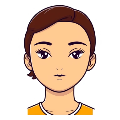 girl with brown hair and thick eyebrows, cartoon sticker sticker