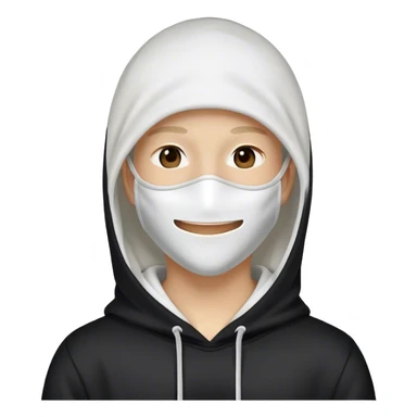 A serial killer wearing a white mask that fully covers their face and a black hoodie and smiling sticker