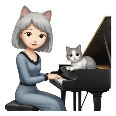 woman playing piano while her cat sits on top of the piano sticker