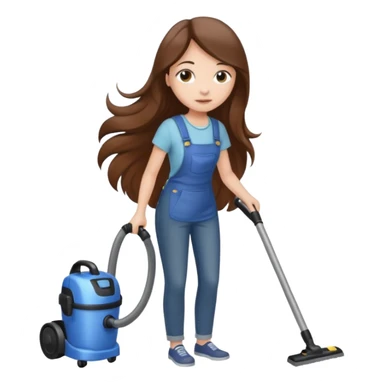 beautiful girl with long brown hair cleaning and vacuuming sticker