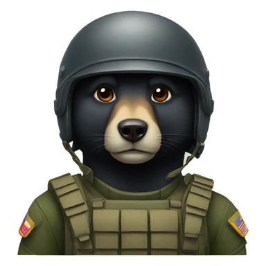 Black bear as a soldier with a helmet sticker