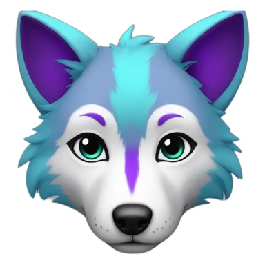 Cyan anthro wolf face with purple markings on cheeks and ears sticker