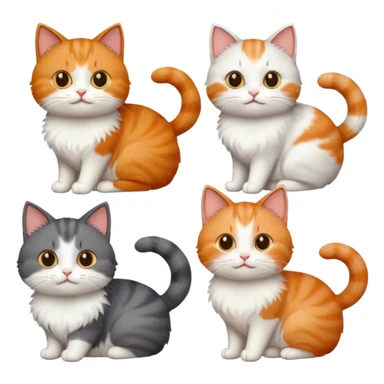 4 different coloured short haired cats including; a dark brown t and white cat, and a dark grey and white  sticker